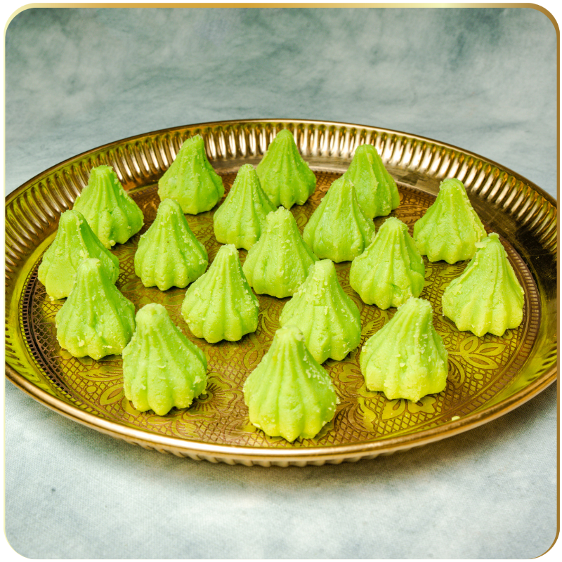 Pista Modak – handcrafted green modak made with pistachios by Gangdhar Mithaiwale – festive sweet for Ganesh Chaturthi