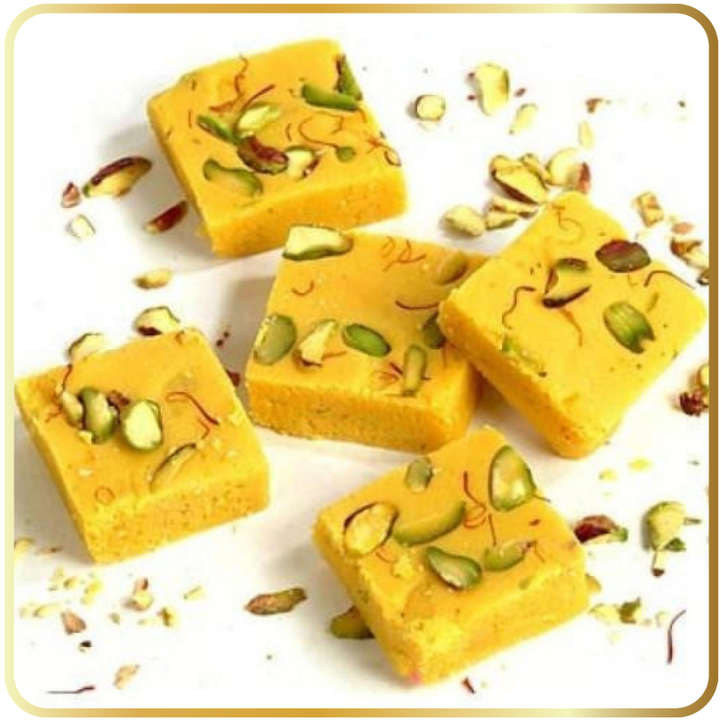 Kesar Barfi – yellow saffron barfi from Gangdhar Mithaiwale