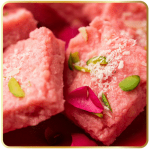 Gulkand Malai Barfi – rose-flavoured sweet with creamy texture