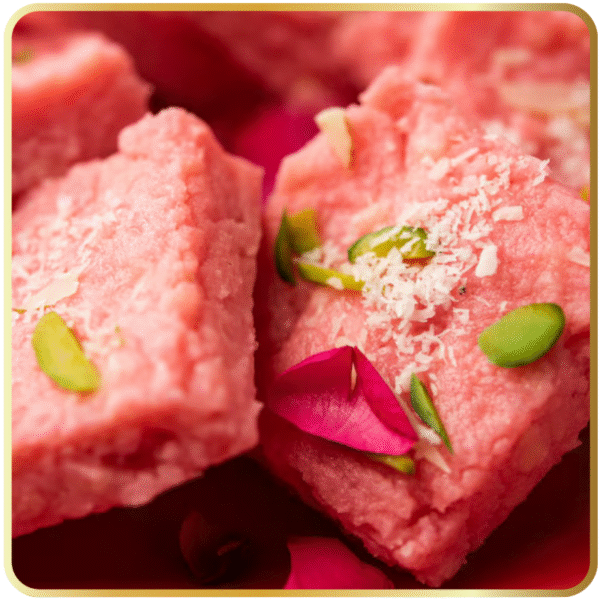 Gulkand Malai Barfi – rose-flavoured sweet with creamy texture