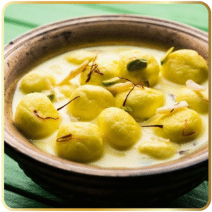 Angur Malai – Mini Rasgullas in creamy thickened milk