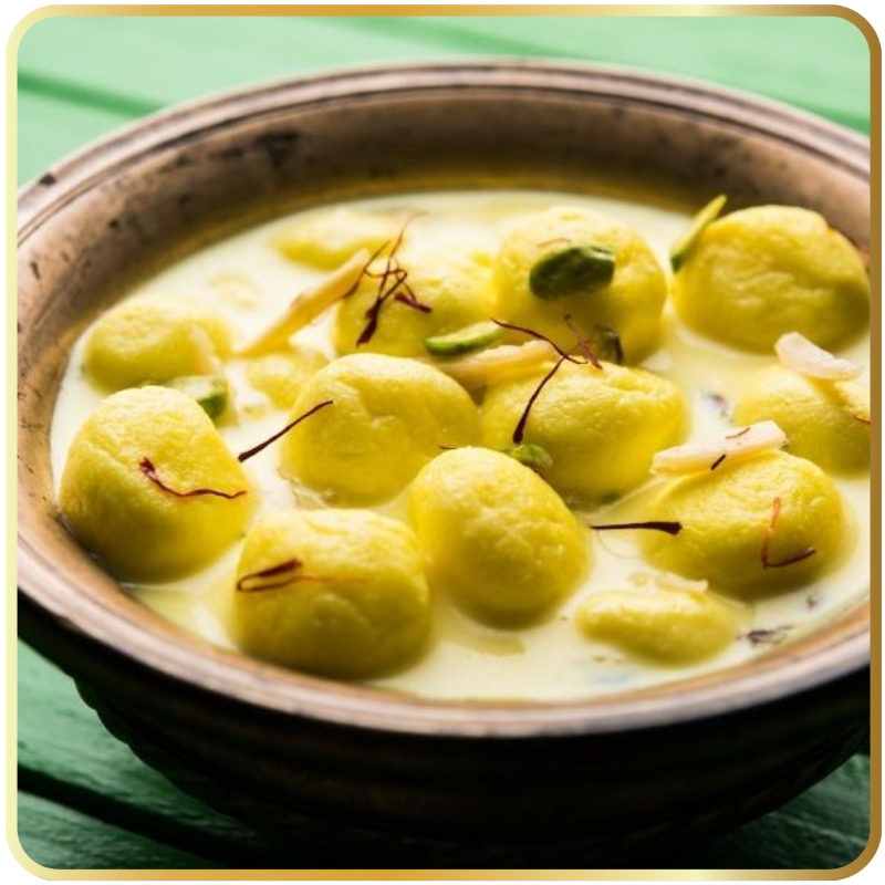 Angur Malai – Mini Rasgullas in creamy thickened milk