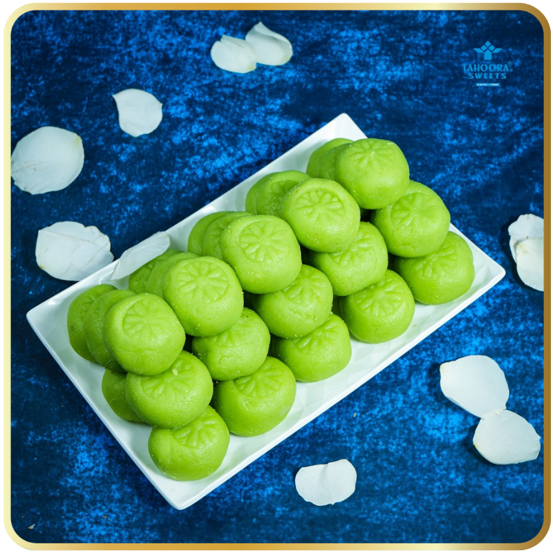 Soft green pista pedha garnished with chopped pistachios – Gangdhar Mithaiwale